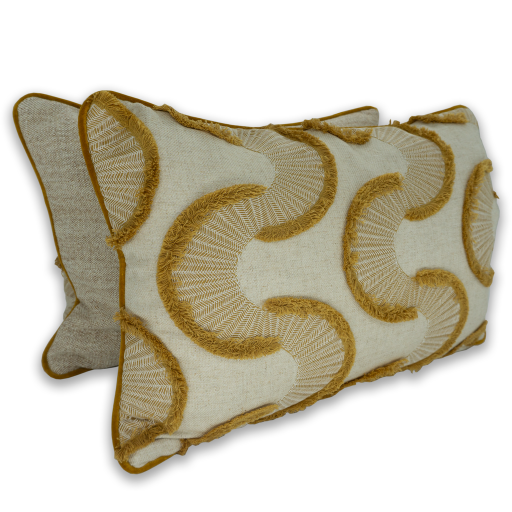 Golden Cascade Embroidered Cushion