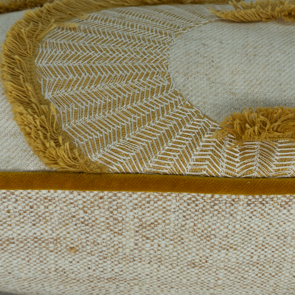 Golden Cascade Embroidered Cushion